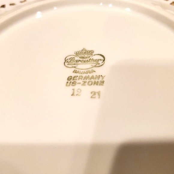 Bareuther Plates Set Of 3 Bavaria US Zone 1946 - 1949 Germany Blue Floral Gold - Picture 5 of 5